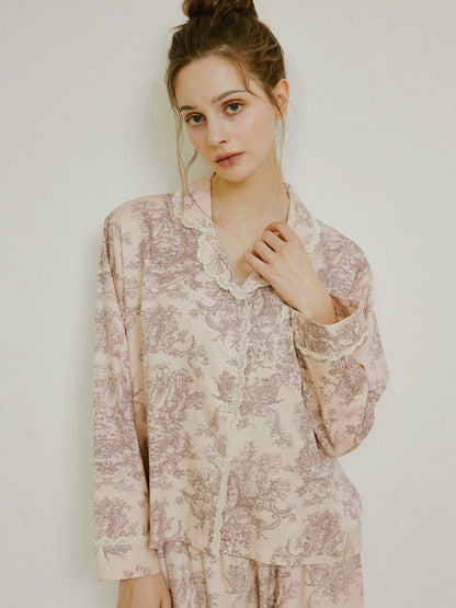 LUNALUZ WOMEN Versailles Square Neck Modal Cotton Shirt Pajama Set