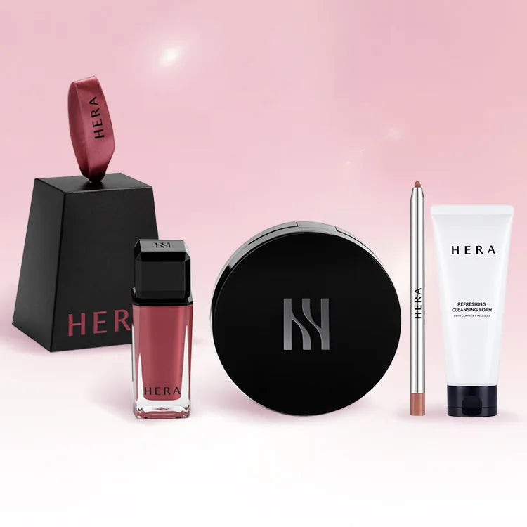 HERA - Mini Sensual Nude Gloss & Black Cushion Set + Lip Concealer + Cleansing Foam 50g - [Gloss] Cherrish + [Cushion] 21N1
